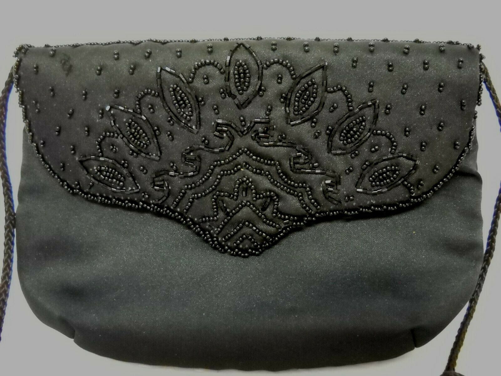 Vintage Kane-M Purse with Beads, Black Fabric, Handmade in