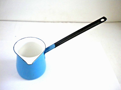 Vintage Small 3 oz Blue & White Enamelware Butter Warmer Melter Enamel Ladle Pot