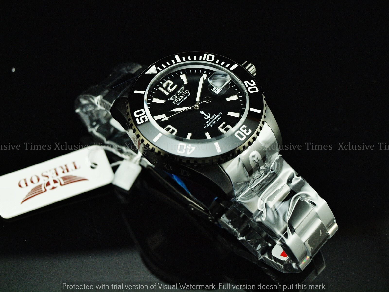 Pre-owned Master Tresod Men Superluminous Combat Ocean  Auto Triple Black Sapphire Ss Watch