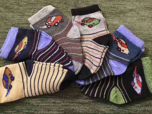 6 Pairs Infant Boys Assorted Colors With Cars Stripes Kids Socks 0-3 Years Old