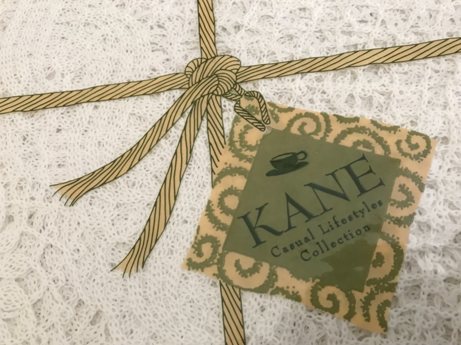 Kane 63” Round Lacey Vinyl Cream Tablecloth, New, Made in Taiwan