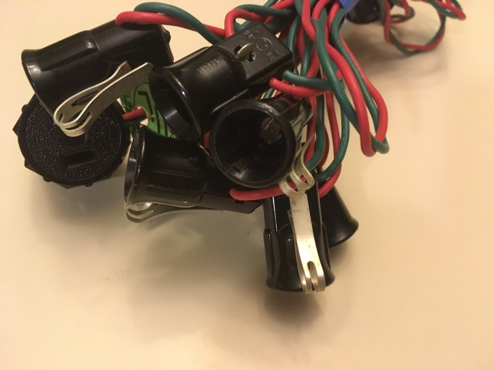 Vintage Christmas Lights String Green & Red Cord 7 Sockets NO BULBS E