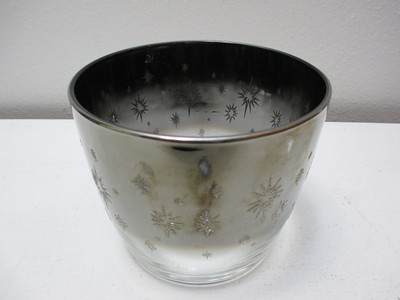 Vintage Retro Mid Century Barware Glass Ice Bucket Silver Fade Glitter Starburst