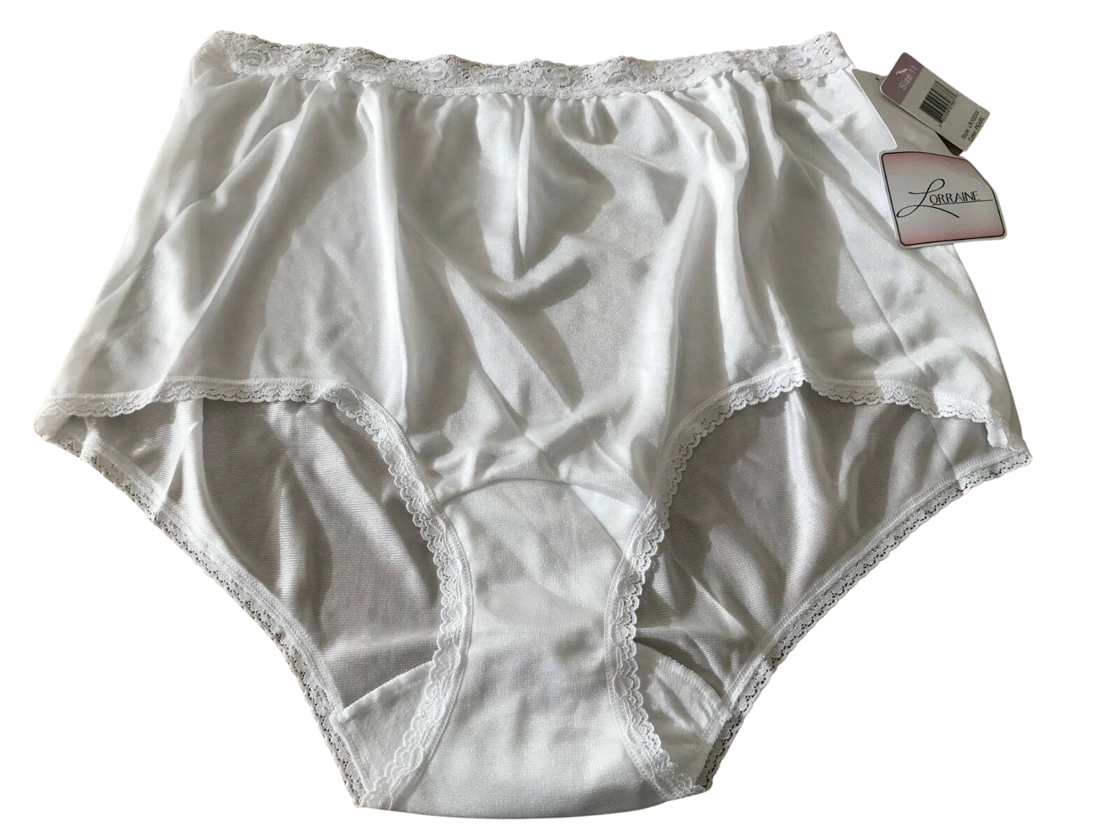 2 Pack LORRAINE Nylon Full Cut Lace Trim Brief Panties WHITE