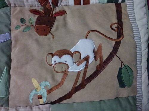 Kidsline Zanzibar Appliqued Jungle Animal Green Brown Blue Baby Boy Quilt EUC