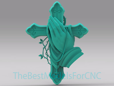 3D Model STL File for CNC Router Laser & 3D Printer Hands in Prayer With Cross