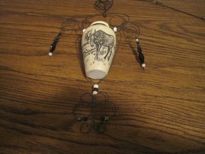 VINTAGE CERAMIC CARVED MOOSE HANGING VASE / PLANTER!     UNIQUE