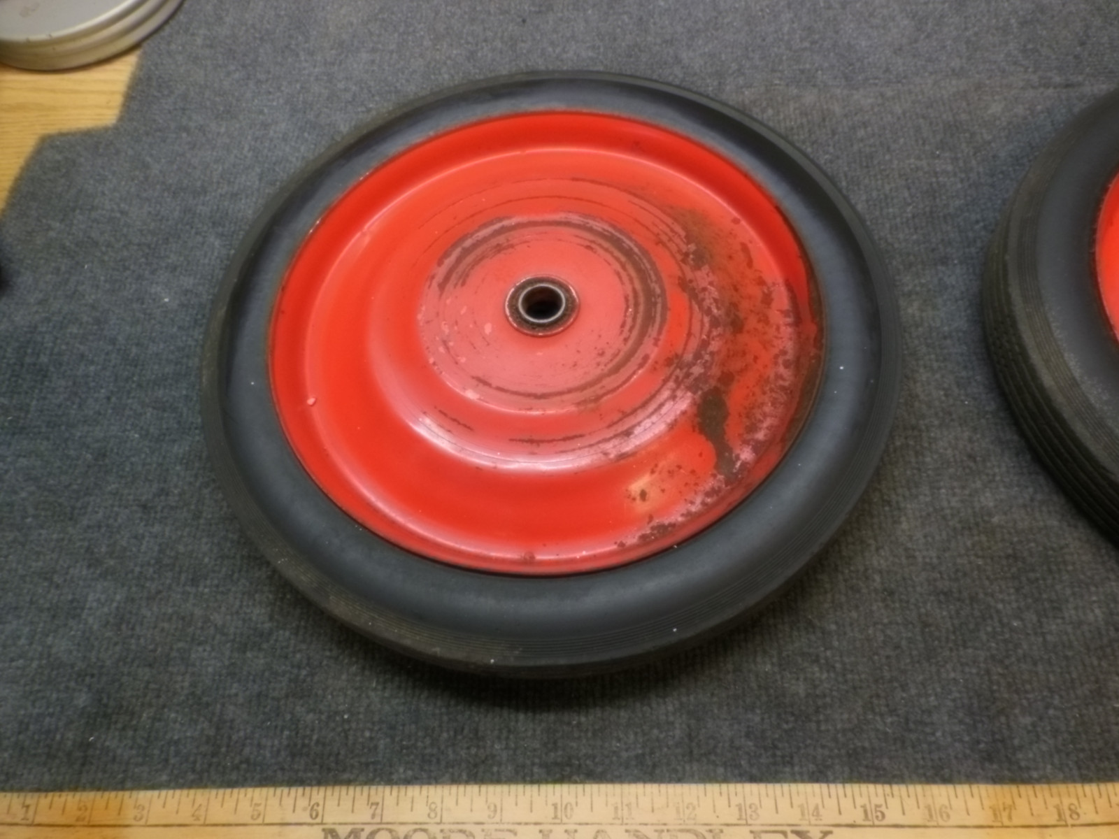 (2) Vintage Metal Rubber Cart /  Wagon Wheels Tires 14