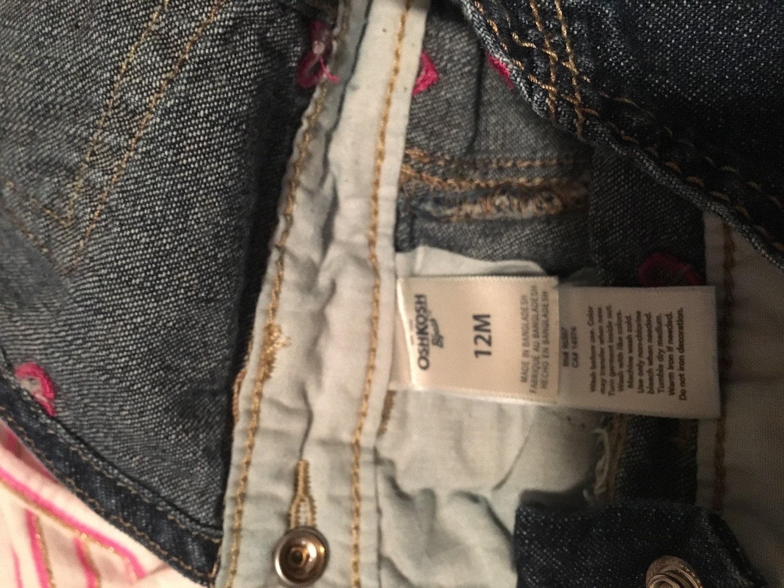 Osh Kosh Overalls and Bodysuit Pink Hearts/Stripes 12 Months