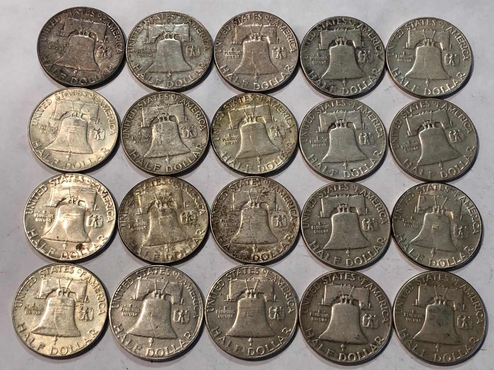 Mixed dates ROLL of 20 Franklin silver half dollars. (lot#3)