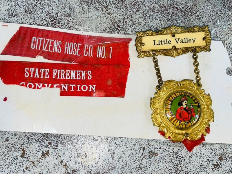 Antique Firefighter Ribbon Pin Citizens Hose No 1 Little Valley NY M C Lilley Co