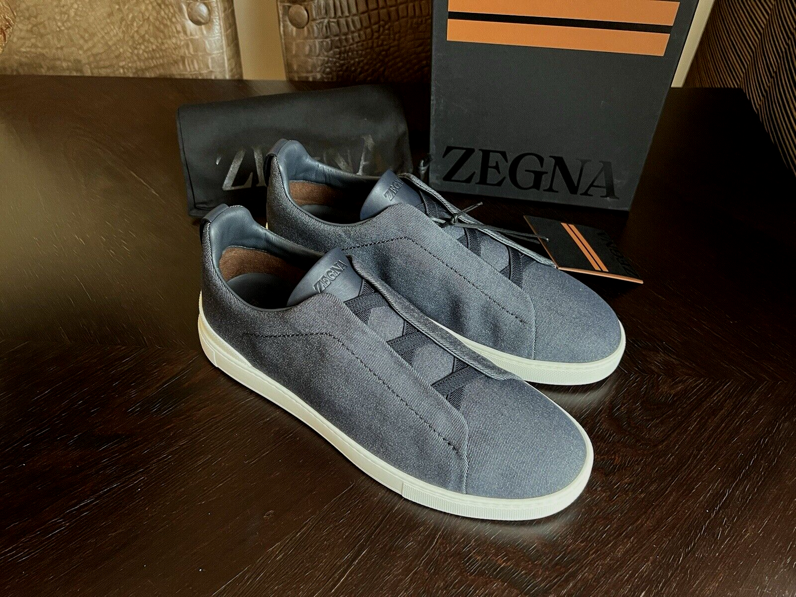 Pre-owned Ermenegildo Zegna Zegna Navy Blue Usetheexisting™denim Triple Stitch Sneakers Us 12 Uk 11 Eu 45