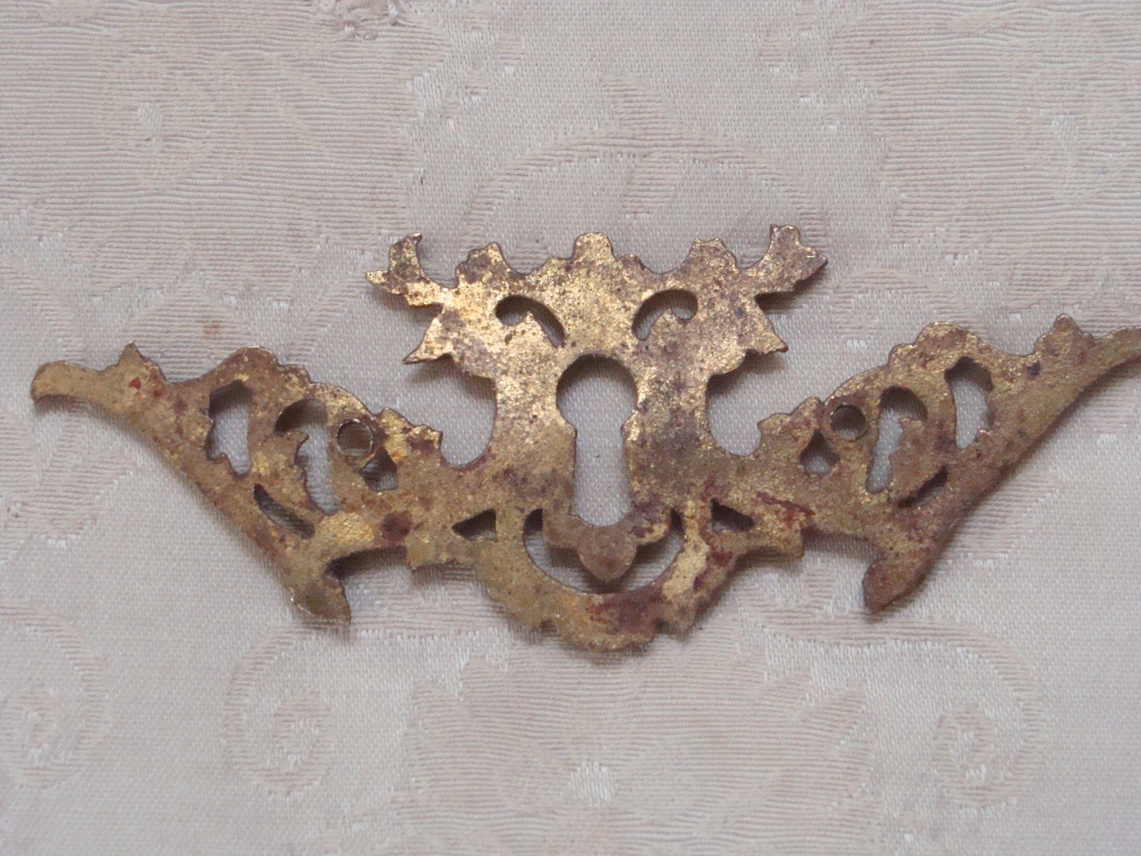 Large Ornate Antique Cast Brass horizontal  Keyhole Cover  ESCUTCHEON Victorian