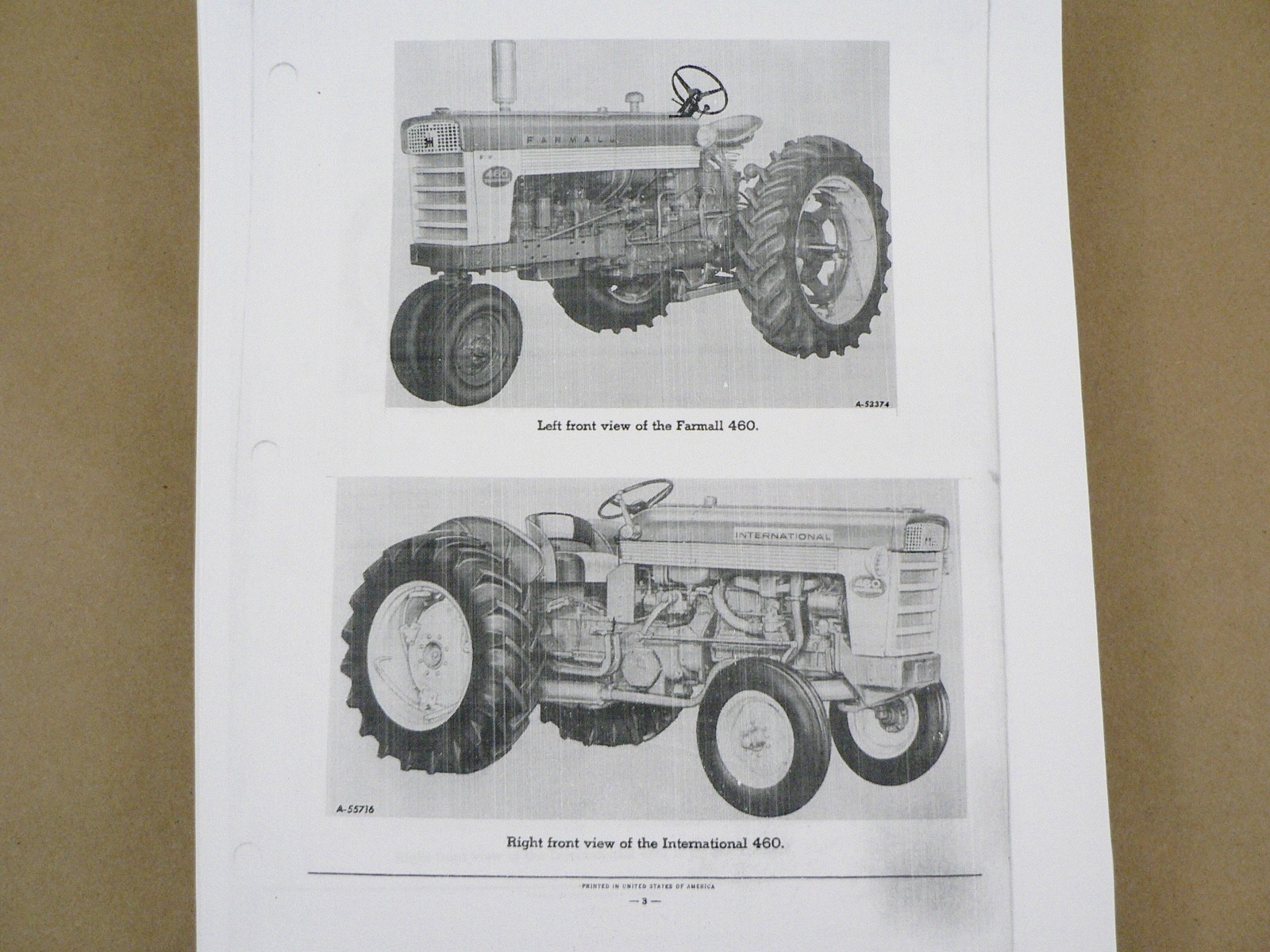 Service Parts Catalog International Harvester Farmall TC-75 460 Tractors