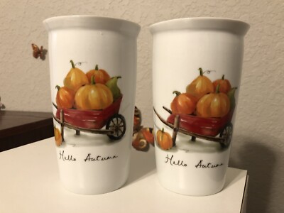 New Pier 1 Hello Autumn Porcelain Tumblers Set of  2