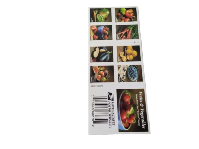 Book Of 20 Forever Stamps FRUITS & VEGETABLES (MNH) #5493b Self- Adhesive 