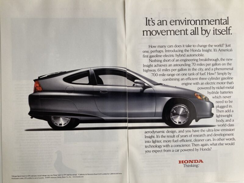 2000 Honda Insight Two Page Print Ad