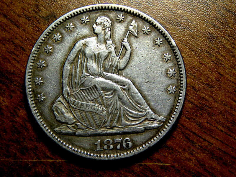 Original 1876 50C Liberty Seated Half Dollar FULL HEAD AU
