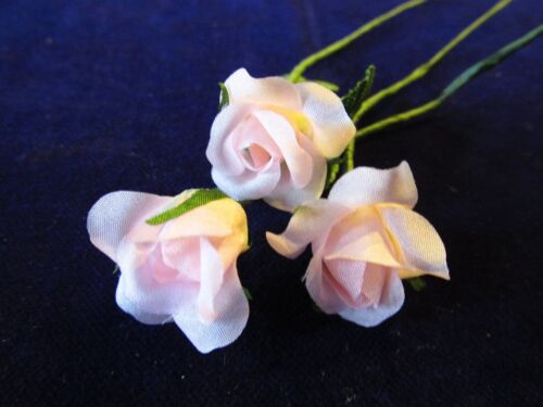 Millinery Flower Pale Pink 3/4" Rosebud Lot of 3 Doll Size Roses Y165b