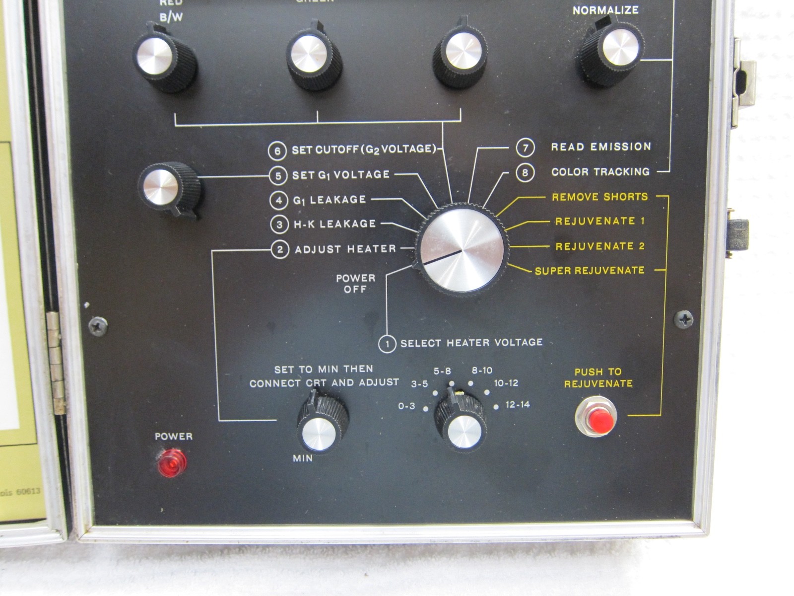 B&K Model 466 CRT Cathode Ray Tube Tester / Rejuvenator With 8 Adapter Sockets