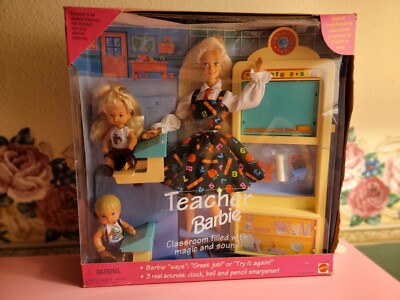 School Teacher Barbie Playset With Two Kelly Dolls, Talking Sound, Chalkboard