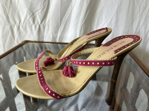 サンダル・ミュール BURBERRY Women Sandals 8102135C1914 PINK Burberry | Women's Pink Strappy Tassle Wood Sandal Heels