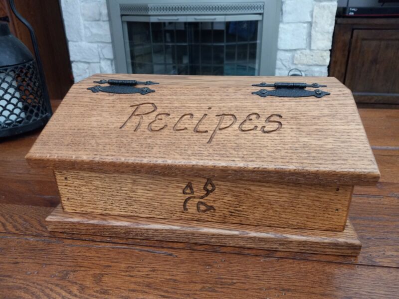 Vintage Handcrafted Solid Oak LARGE DIVIDED Recipe Box