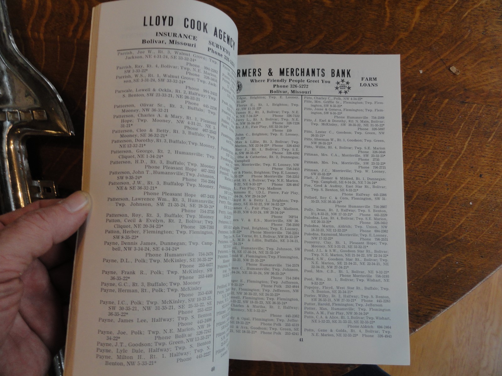 1966-67 Polk County (MO) Rural Directory Telephone Book w/Names & Foldout Map