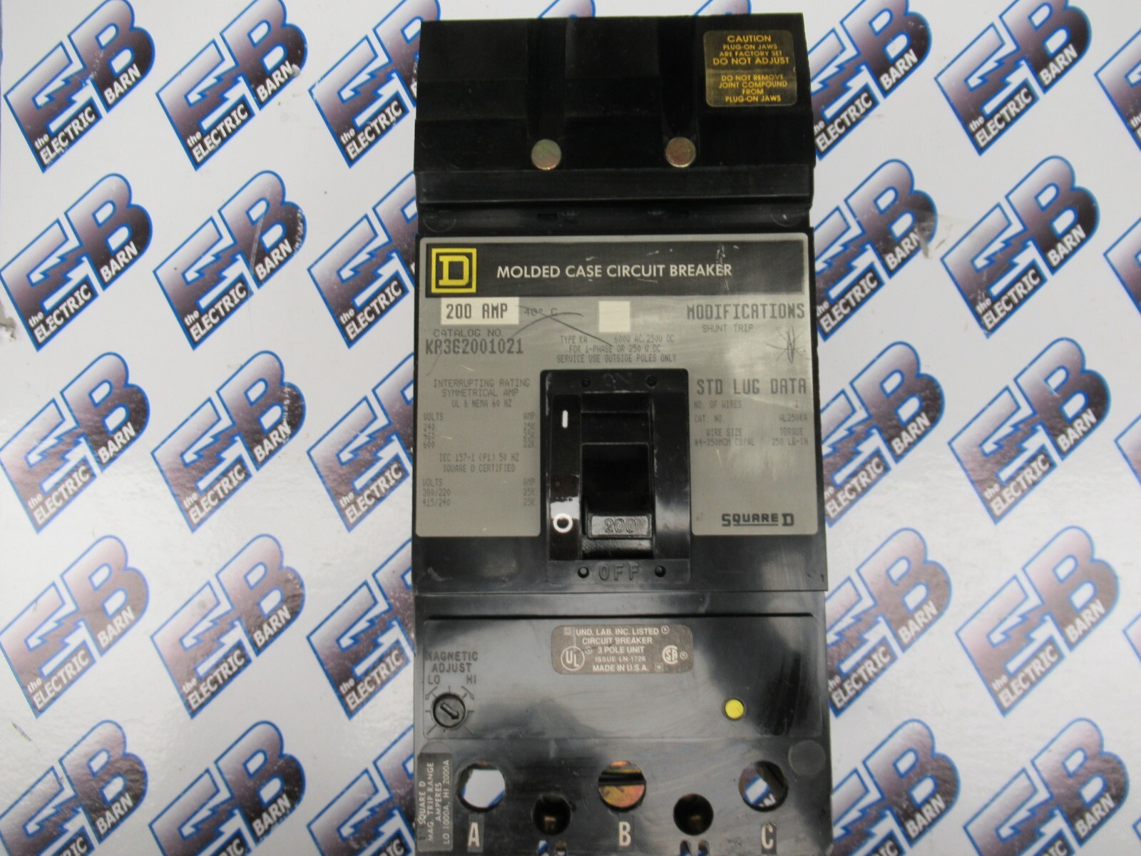 Square D KA362001021, 200 Amp, 600 Volt, 3 Pole, +SHUNT