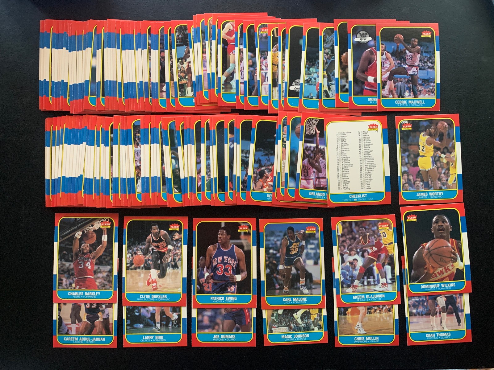 1986 Fleer Basketball Set 1-132 Olajuwon Ewing Barkley RC Bird Magic No Jordan