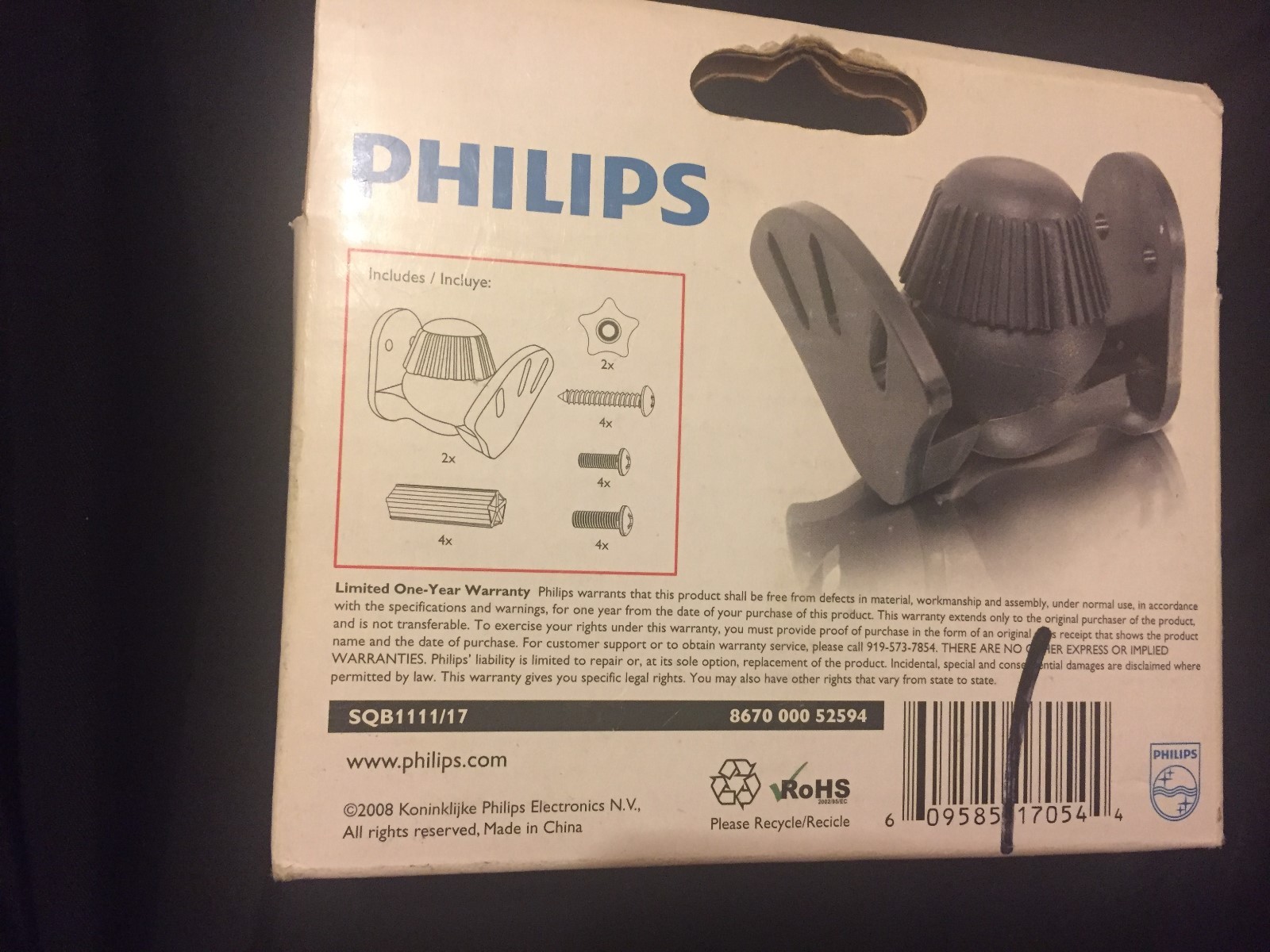 Phillips SQB1111/17 2 Pk Universal Speaker Bracket Kit**INDOOR OR OUTDOOR USE