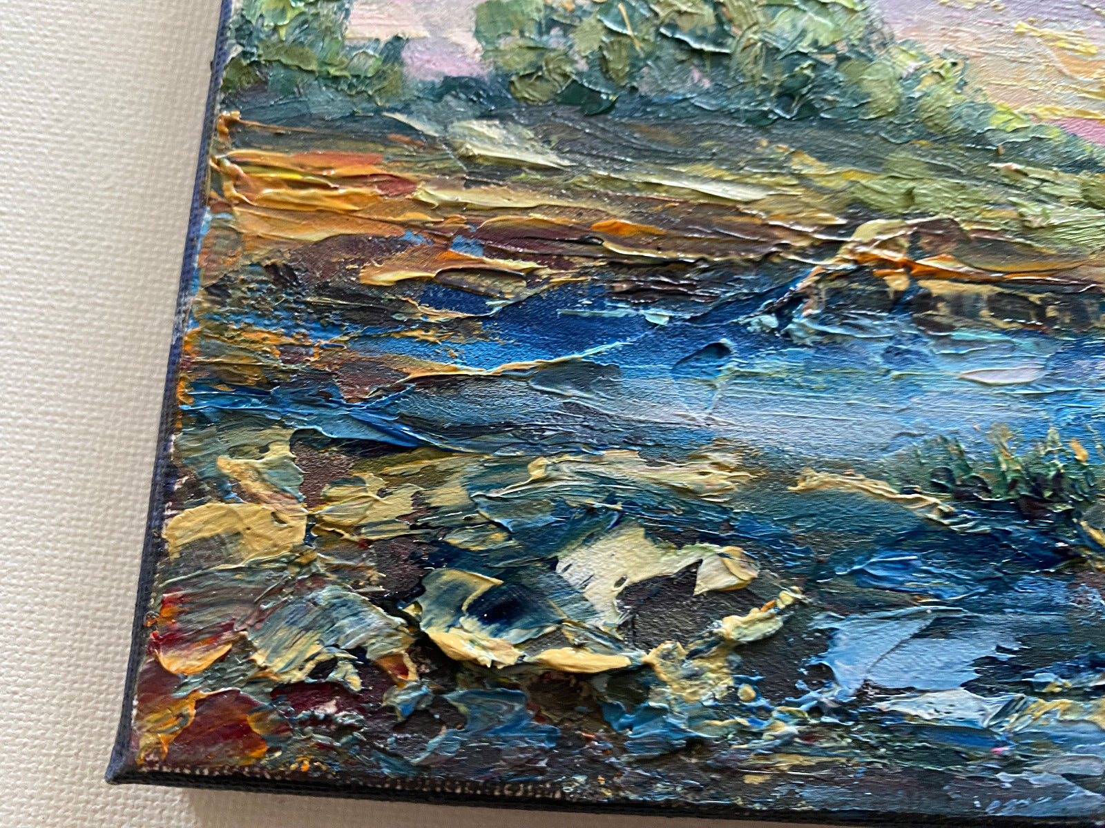 ORIGINAL OIL Painting " LANDSCAPE SUNSET " impasto 10"x 8" by Olga Diduh.