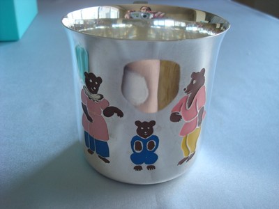 TIFFANY sterling silver enamel ~ BABY CHILD CUP 'THREE BEARS' ~ RARE & FABULOUS!