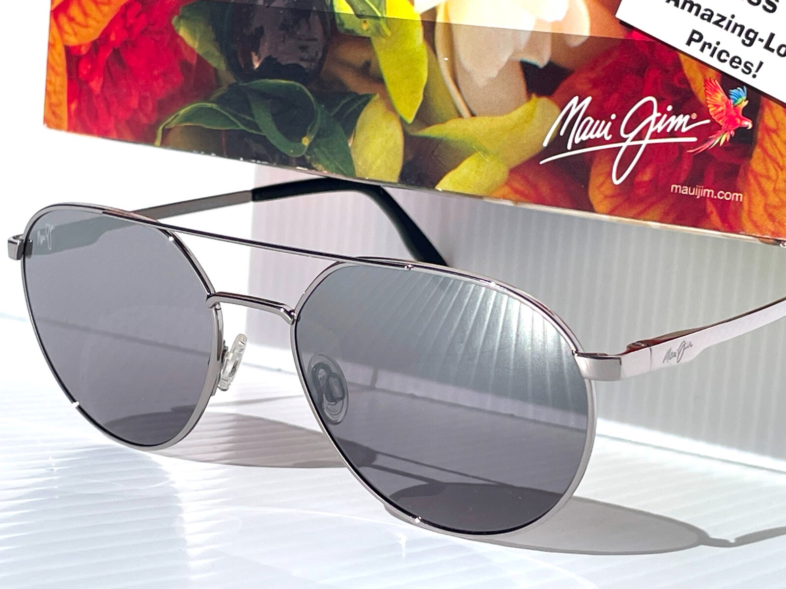 Pre-owned Maui Jim Waterfront Silver Polarized Silver Black Mirror Sunglass Dsb830-11