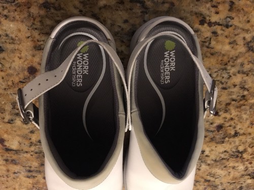 Dansko Work Wonders White Leather Slip Resistant Slide Clogs Women's 39 / 8.5-9