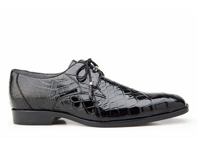BELVEDERE BELVEDERE MEN'S SHOES LAGO GENUINE ALLIGATOR PLAIN TOE TASSEL BLACK 14010