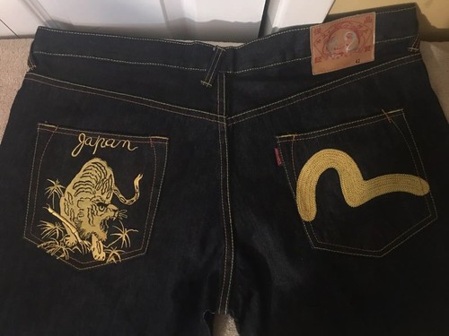 EVISU 33×35 Japanese Amekaji Evisu Genes Osaka White Paint Denim Jeans