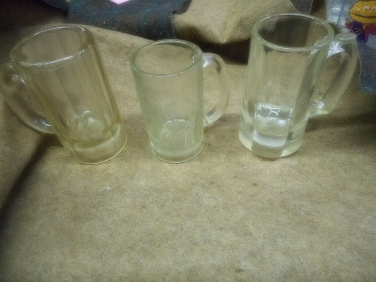 3 ANTIQUE BAR BEER MUGS HEAVY GLASS COLLECTABLES USED CONDITION