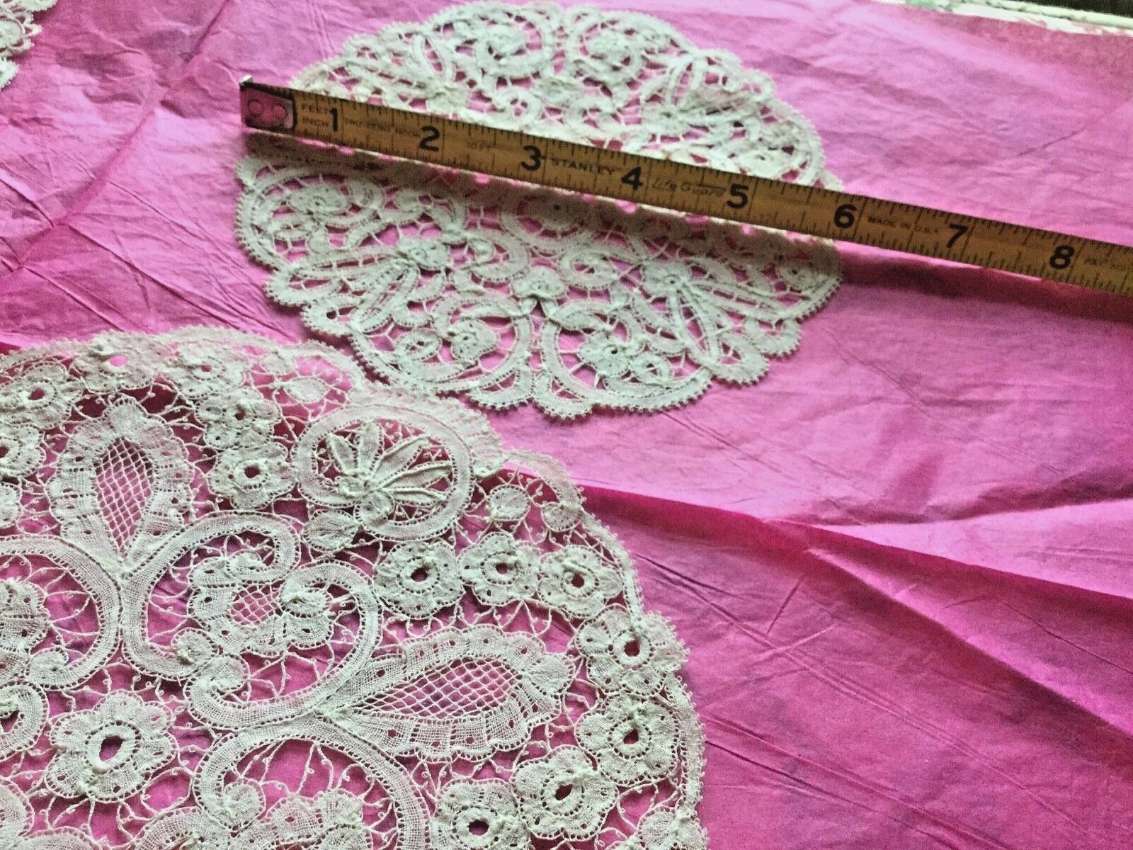 4 antique small vtg lace Dollie all hand made  lace