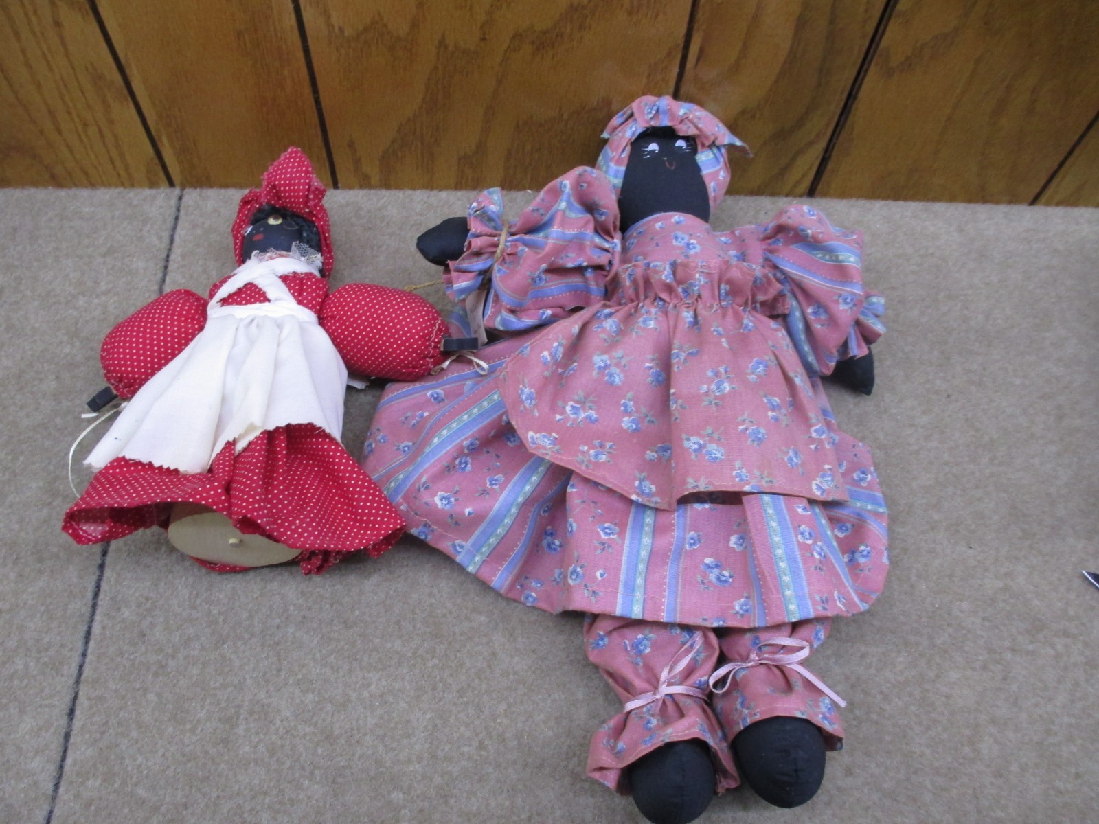 Lot of 2 Vintage MAMIE RAG DOLLS Black Americana Folk Art Handmade 15