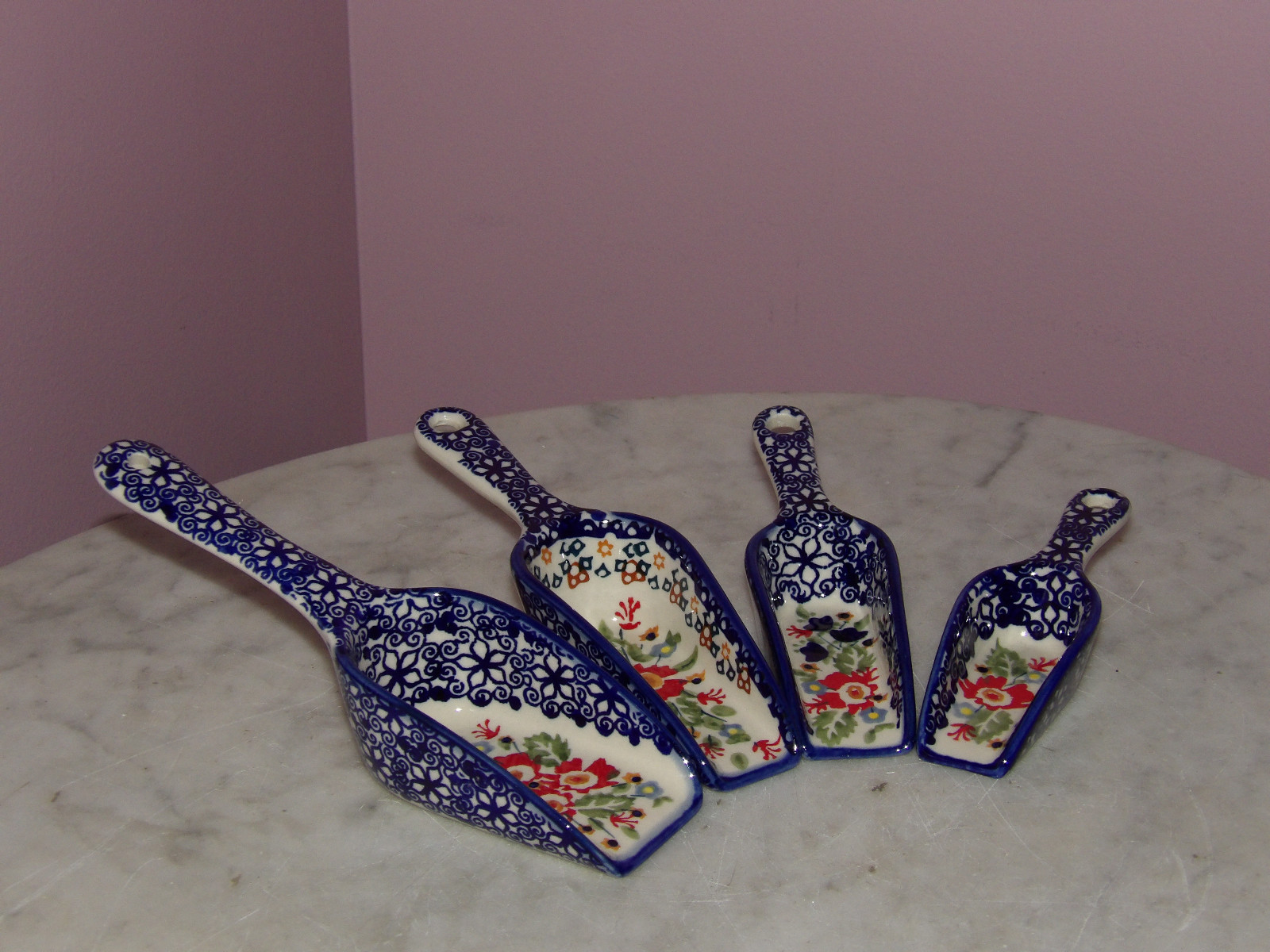 Polish Pottery Set of 4 Scoops XS-LG!  UNIKAT Signature Exclusive Zoey!