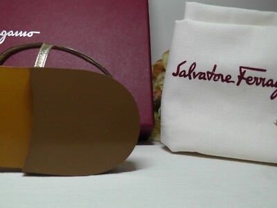 Pre-owned Ferragamo Salvatore  Metallic Gold Tremiti Chain Trim Flat Sandal Size 8.5c$430