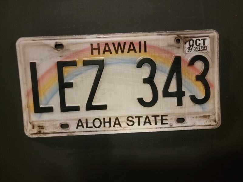 Vintage HAWAII ALOHA STATE   License Plate    LEZ  343  