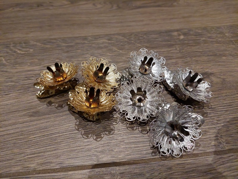 7x Christbaumkerzenhalter Clips, Antik, Gold Und Silber, SchnÃ¶Rkel,Echte Kerzen