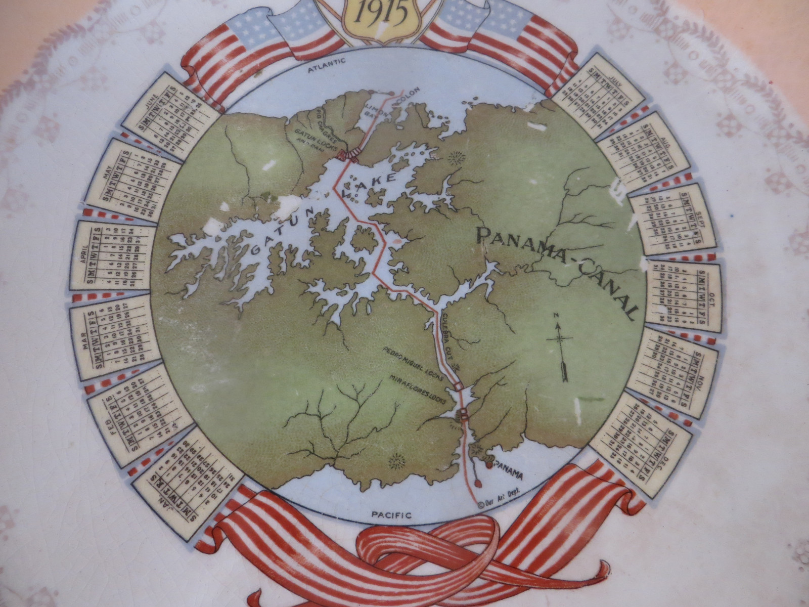 Vintage Advertising Plate - 1915 Calendar - WWI - Of the Parkway - Lusterware