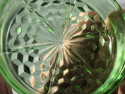 Antique Green Depression Vaseline Glass ashtray dish bowl
