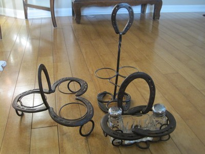 Condiment Set Horse Shoes Forged Diamond Salt Pepper Ketchup Sugar Western Table