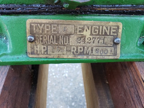 John Deere Mode E 1 1/2 hp Hit N Miss Engine Big Brass Tag