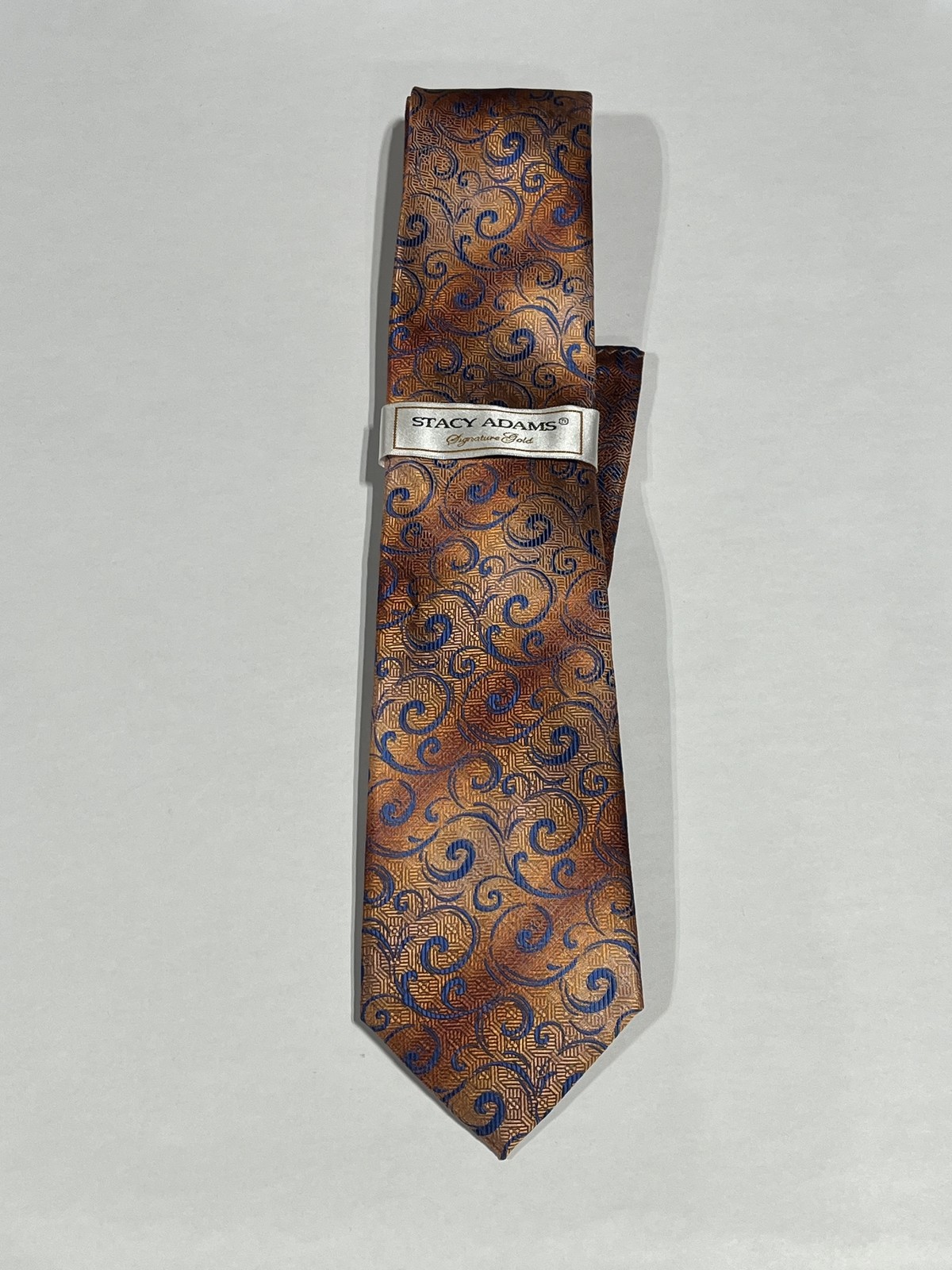 Mens Stacy Adams Orange Blue Spiral Pattern With Matching Pocket Square NEW