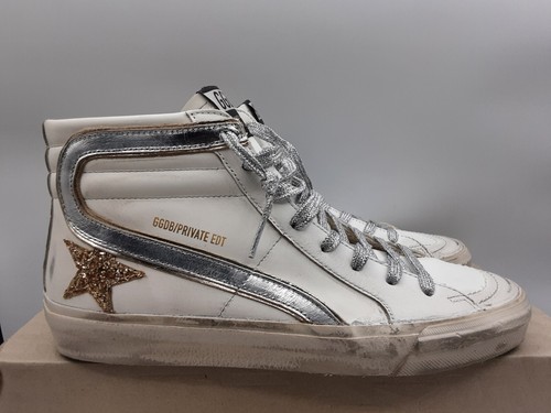 Pre-owned Golden Goose Slide Women's Leather Sneakers White/gold/silver Eu 39 Us 9 $655